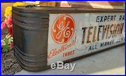 Vtg Reverse Painted Glass Lighted GE Electronic Tubes Advertising Sign c1940's