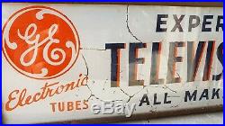 Vtg Reverse Painted Glass Lighted GE Electronic Tubes Advertising Sign c1940's