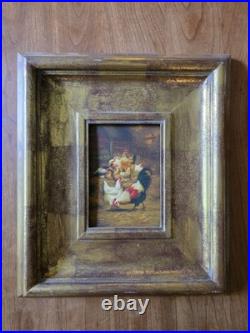 Vtg Robert Grace Painting Signed P. Clark 14x16 Roosters Barnyard Chickens