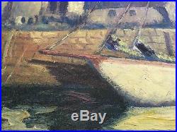 Vtg Rockport Harbor Oil Painting on Canvas by Frederic Polley, Indiana Artist