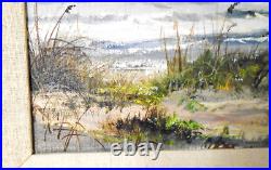 Vtg SEASCAPE Oil Canvas Painting Beach View Signed Antique 1972 Original FL 20C