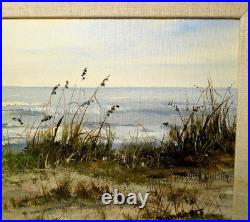 Vtg SEASCAPE Oil Canvas Painting Beach View Signed Antique 1972 Original FL 20C