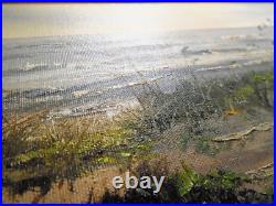 Vtg SEASCAPE Oil Canvas Painting Beach View Signed Antique 1972 Original FL 20C