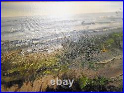 Vtg SEASCAPE Oil Painting on Canvas JOAN RIVERS Signed Beach Ocean Scene 24 x 16