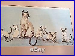 Vtg. Siamese Cat Family The Family Picture Watercolor Print By Joyce Stone 1980