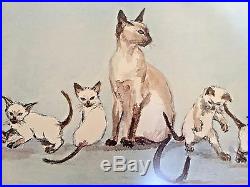 Vtg. Siamese Cat Family The Family Picture Watercolor Print By Joyce Stone 1980