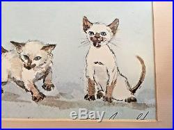 Vtg. Siamese Cat Family The Family Picture Watercolor Print By Joyce Stone 1980