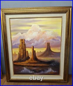 Vtg Signed 32x27 American Southwest Landscape Original Oil 0n Canvas Painting