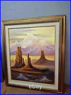 Vtg Signed 32x27 American Southwest Landscape Original Oil 0n Canvas Painting