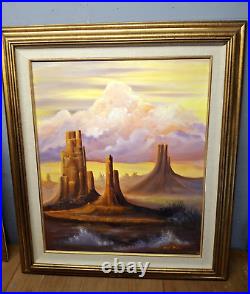 Vtg Signed 32x27 American Southwest Landscape Original Oil 0n Canvas Painting