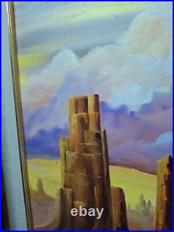 Vtg Signed 32x27 American Southwest Landscape Original Oil 0n Canvas Painting