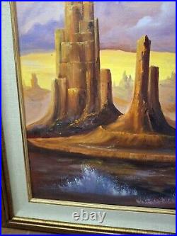 Vtg Signed 32x27 American Southwest Landscape Original Oil 0n Canvas Painting