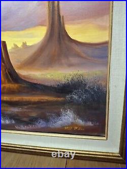 Vtg Signed 32x27 American Southwest Landscape Original Oil 0n Canvas Painting