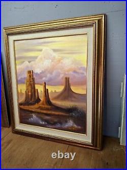 Vtg Signed 32x27 American Southwest Landscape Original Oil 0n Canvas Painting