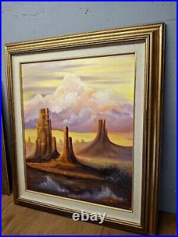 Vtg Signed 32x27 American Southwest Landscape Original Oil 0n Canvas Painting