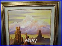 Vtg Signed 32x27 American Southwest Landscape Original Oil 0n Canvas Painting