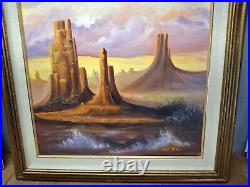 Vtg Signed 32x27 American Southwest Landscape Original Oil 0n Canvas Painting