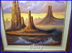 Vtg Signed 32x27 American Southwest Landscape Original Oil 0n Canvas Painting