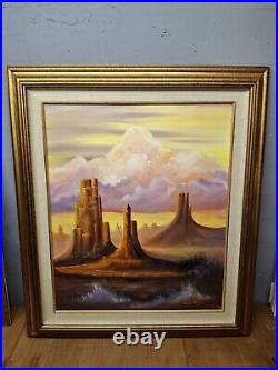 Vtg Signed 32x27 American Southwest Landscape Original Oil 0n Canvas Painting