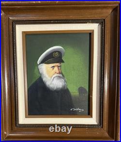 Vtg Signed David Pelbam Canvas Oil Painting Sea Captain 8x10 Wood Framed 14x16
