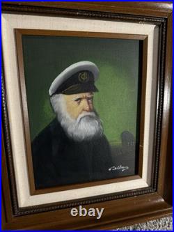 Vtg Signed David Pelbam Canvas Oil Painting Sea Captain 8x10 Wood Framed 14x16