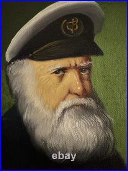 Vtg Signed David Pelbam Canvas Oil Painting Sea Captain 8x10 Wood Framed 14x16
