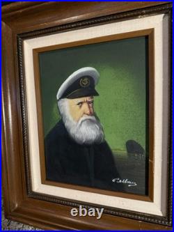 Vtg Signed David Pelbam Canvas Oil Painting Sea Captain 8x10 Wood Framed 14x16