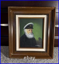 Vtg Signed David Pelbam Canvas Oil Painting Sea Captain 8x10 Wood Framed 14x16