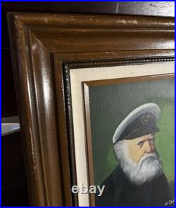 Vtg Signed David Pelbam Canvas Oil Painting Sea Captain 8x10 Wood Framed 14x16