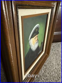 Vtg Signed David Pelbam Canvas Oil Painting Sea Captain 8x10 Wood Framed 14x16