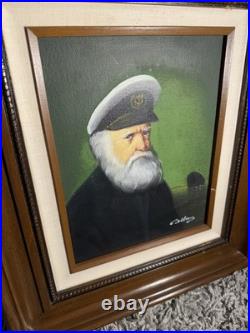 Vtg Signed David Pelbam Canvas Oil Painting Sea Captain 8x10 Wood Framed 14x16