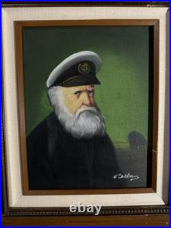 Vtg Signed David Pelbam Canvas Oil Painting Sea Captain 8x10 Wood Framed 14x16