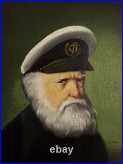 Vtg Signed David Pelbam Canvas Oil Painting Sea Captain 8x10 Wood Framed 14x16