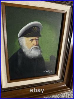 Vtg Signed David Pelbam Canvas Oil Painting Sea Captain 8x10 Wood Framed 14x16