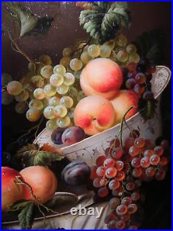 Vtg Still Life Oil Painting Canvas Fruit Old Master Style Signed