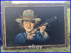Vtg Velvet Painting John Wayne SIGNED Man Cave 40x28.5 THE DUKE MUST SEE