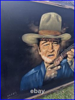 Vtg Velvet Painting John Wayne SIGNED Man Cave 40x28.5 THE DUKE MUST SEE