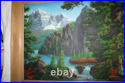 Vtg Wilderness Oil Painting Signed Wildlife Artist J E Kennedy Rocky Mountains