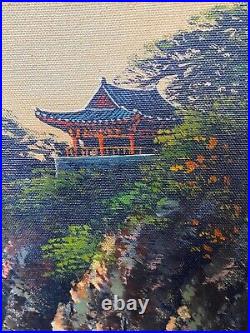 Vtg signed SONG K oil painting canvas board asian seascape boats 36 x 24