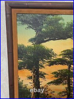 Vtg signed SONG K oil painting canvas board asian seascape boats 36 x 24