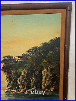 Vtg signed SONG K oil painting canvas board asian seascape boats 36 x 24