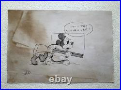 WALT DISNEY drawing and painting on old paper signed stamped vintage