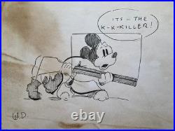 WALT DISNEY drawing and painting on old paper signed stamped vintage