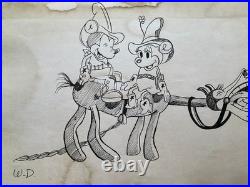 WALT DISNEY drawing and painting on old paper signed stamped vintage WALT DISNEY drawing and painting on old paper signed stamped vintage
