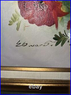 WARREN EDWARDS, COLORFUL VINTAGE FLORAL FLOWERS BOUQUET, SIGNED OIL CANVAS 70s
