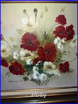 WARREN EDWARDS, COLORFUL VINTAGE FLORAL FLOWERS BOUQUET, SIGNED OIL CANVAS 70s