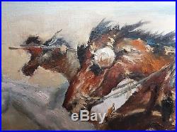WILD WEST Original Vintage Western Oil Painting Stagecoach Ambush Signed Impasto