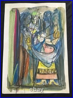 WILFREDO LAM drawing and painting on old paper signed stamped vintage WILFREDO LAM drawing and painting on old paper signed stamped vintage