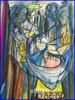 WILFREDO LAM drawing and painting on old paper signed stamped vintage