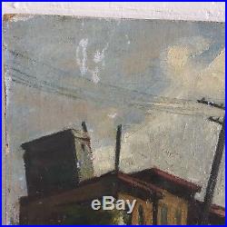 WPA Era Artist Signed Vintage Street Scene Original Oil Painting industrial